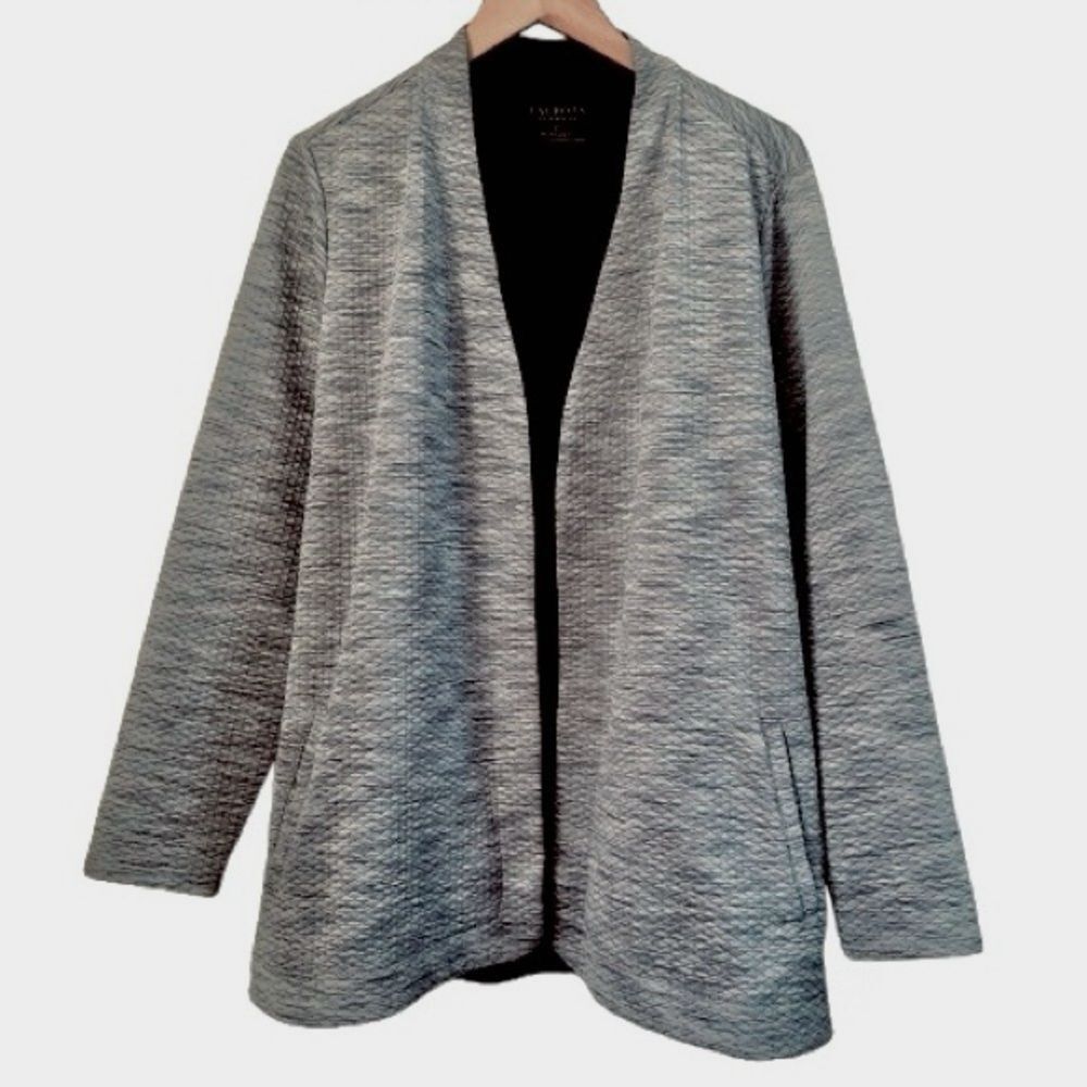 Talbots Gray Textured Longline Quilted Knit Open-Front Cardigan With Pockets 2X